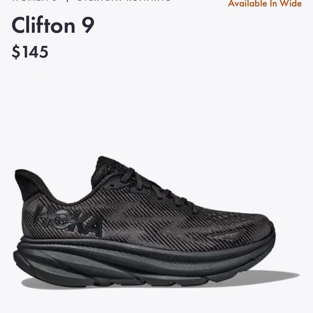 Hoka Womens Clifton 9 Wide Width Size 7 Black New